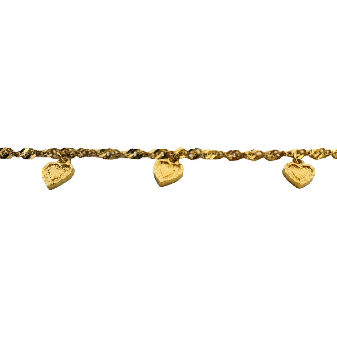 18k Yellow Gold 4.5g Dainty Ladies Fancy Link Heart Charm Bracelet 6.75