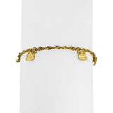 18k Yellow Gold 4.5g Dainty Ladies Fancy Link Heart Charm Bracelet 6.75