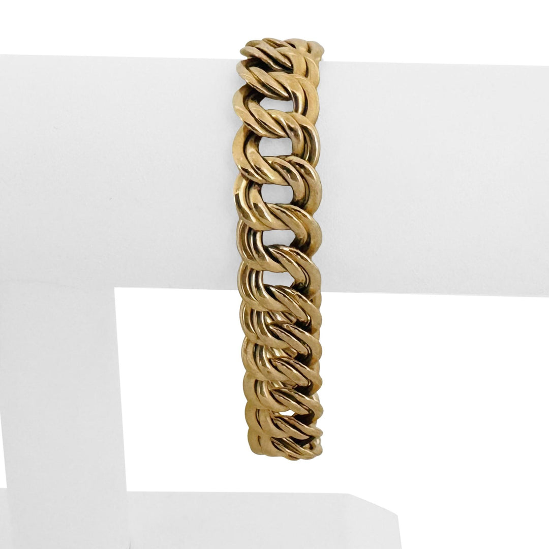 14k Yellow Gold 20.9g Vintage Polished 15mm Double Curb Link Bracelet Italy 7.5"