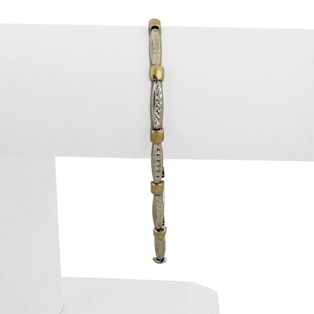 14k Yellow and White Gold 4.4g Ladies Diamond Cut 4mm Fancy Link Bracelet 7.5"