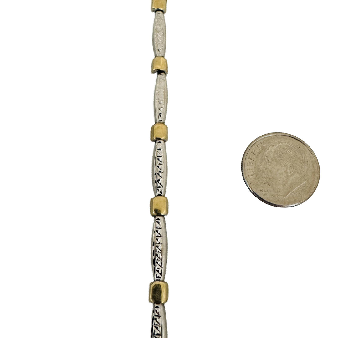 14k Yellow and White Gold 4.4g Ladies Diamond Cut 4mm Fancy Link Bracelet 7.5"