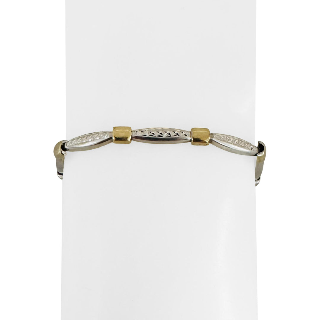 14k Yellow and White Gold 4.4g Ladies Diamond Cut 4mm Fancy Link Bracelet 7.5"