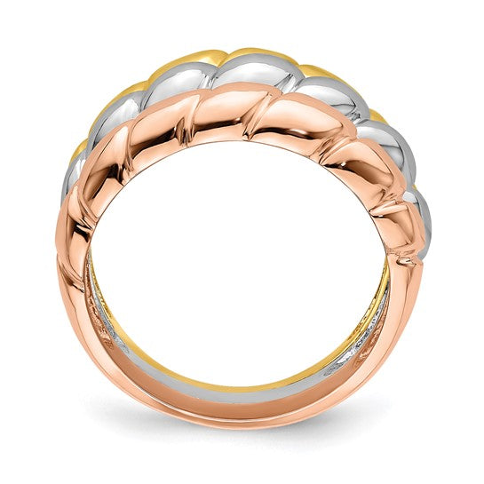 Brand New Triple Shrimp Band Ring in 14k Tri Tone Gold Size 7