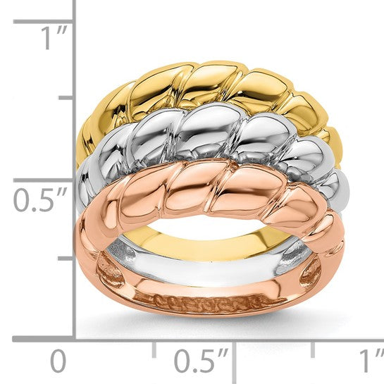 Brand New Triple Shrimp Band Ring in 14k Tri Tone Gold Size 7