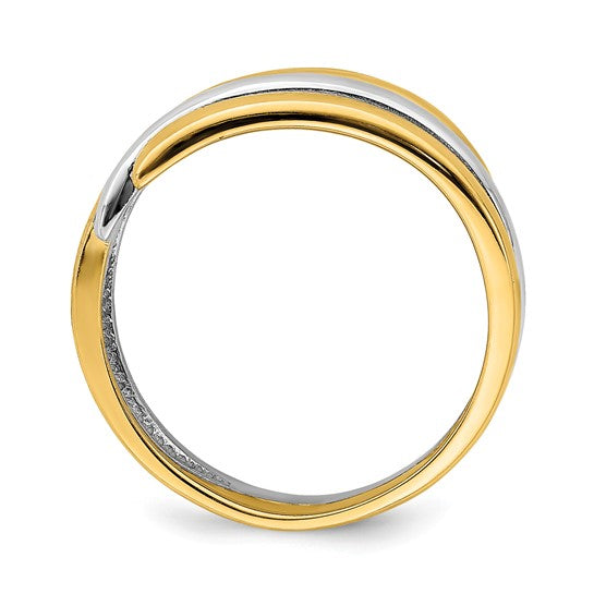Brand New Polished Crossover Band Ring in Two Tone 14k Gold Size 7