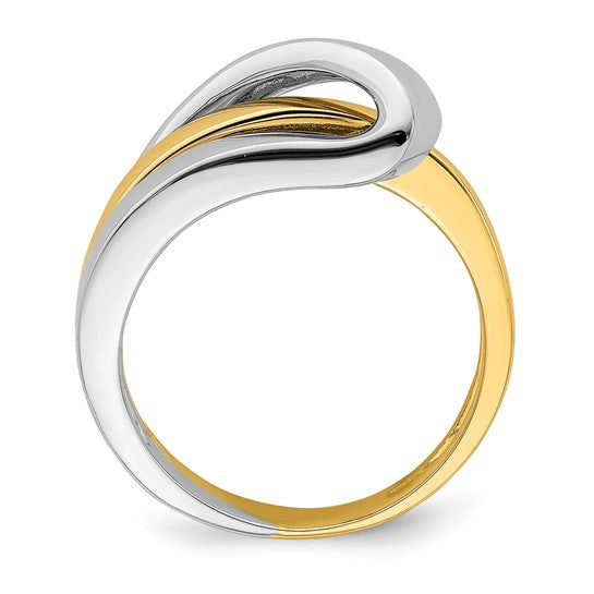 Brand New Polished Folded Design Band Ring in 14k Two-Tone Gold Size 7