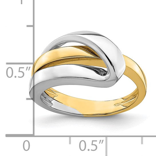 Brand New Polished Folded Design Band Ring in 14k Two-Tone Gold Size 7