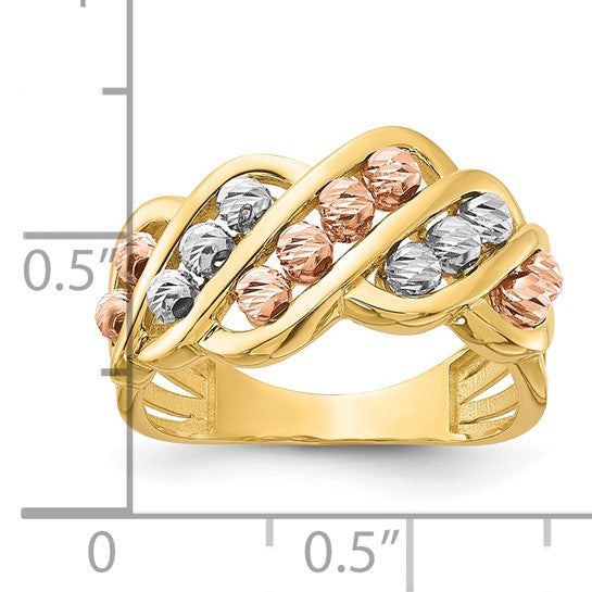 Brand New Diamond Cut Beads Fashion Ring in 14k Tri Tone Gold Size 7