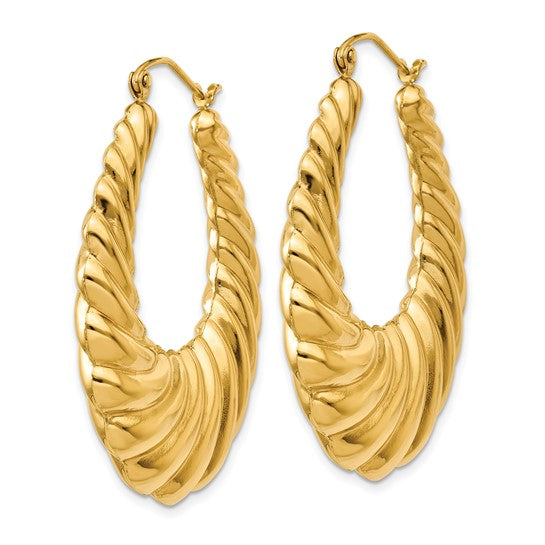Brand New 14k Yellow Gold Polished Scalloped Hoop Earrings