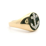 Effy 14k Yellow Gold Black Enamel and Diamond Men's Anchor Motif Ring Size 12