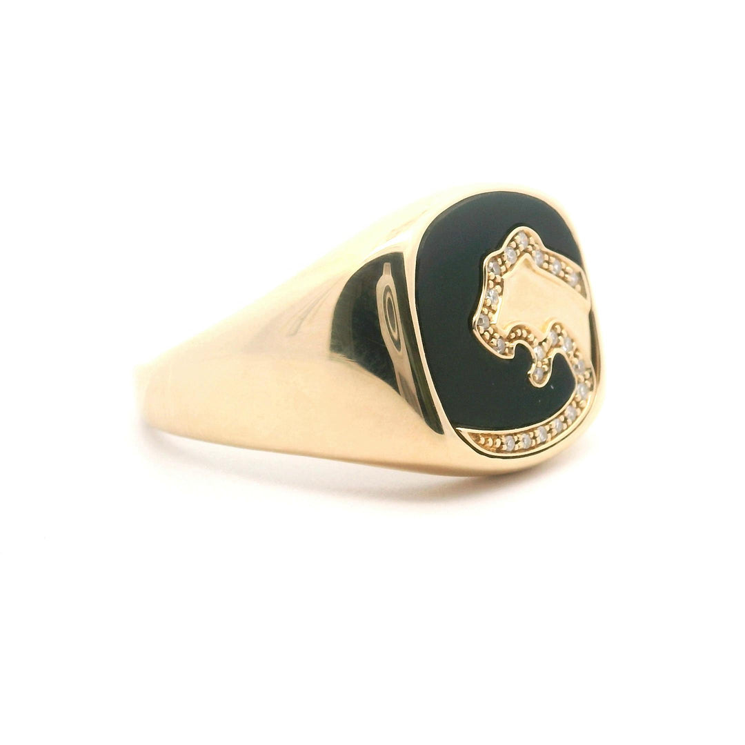 Effy 14k Yellow Gold Black Enamel and Diamond Men's Panther Ring Size 12