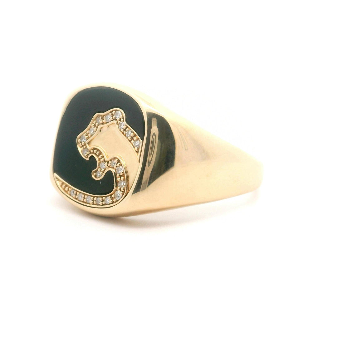 Effy 14k Yellow Gold Black Enamel and Diamond Men's Panther Ring Size 12