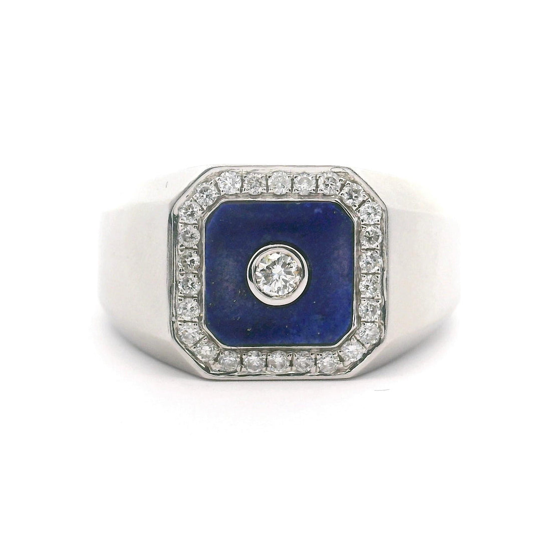 Cirari 14k White Gold Lapis Lazuli and Diamonds Men's Ring Size 11