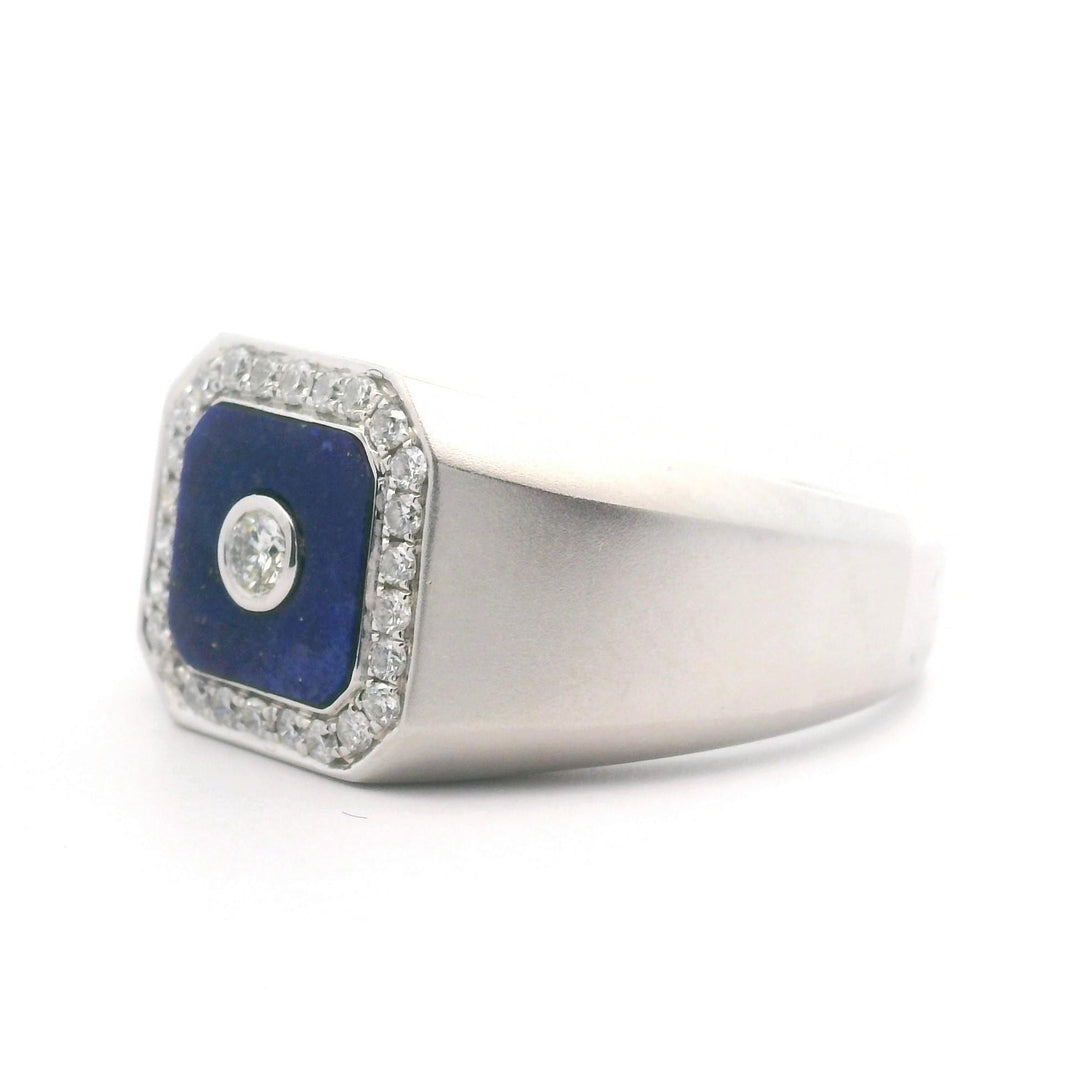 Cirari 14k White Gold Lapis Lazuli and Diamonds Men's Ring Size 11