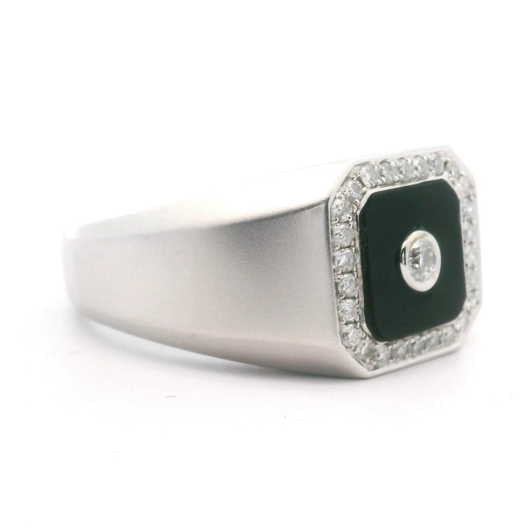 Cirari 14k White Gold Onyx and Diamonds Men's Ring Size 11