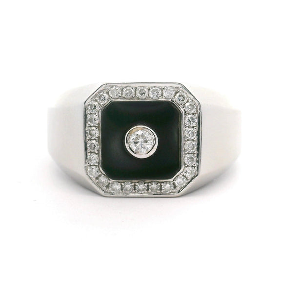 Cirari 14k White Gold Onyx and Diamonds Men's Ring Size 11