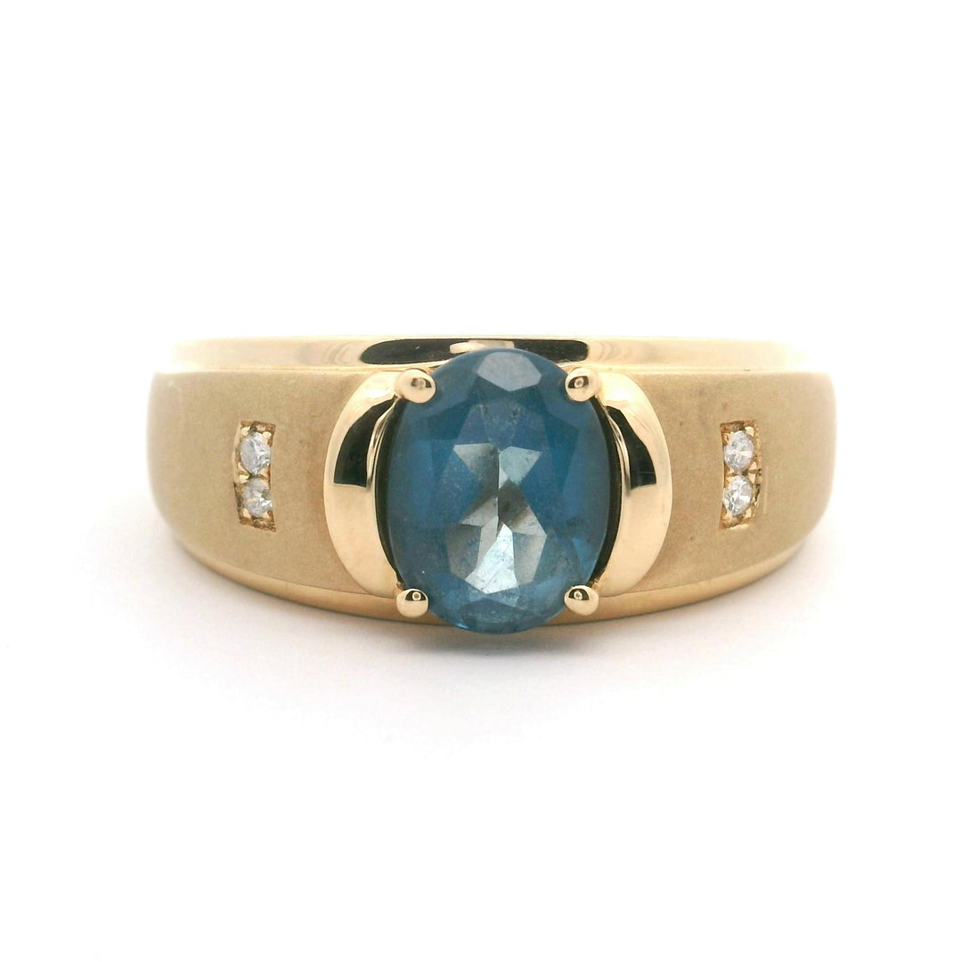 Cirari 14k Yellow Gold Blue Topaz and Diamond Men's Ring Size 11