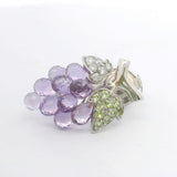 14k White Gold Amethyst Peridot and Diamond Bunch of Grapes Brooch Pin