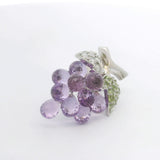 14k White Gold Amethyst Peridot and Diamond Bunch of Grapes Brooch Pin