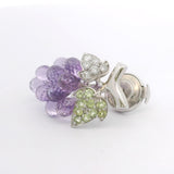 14k White Gold Amethyst Peridot and Diamond Bunch of Grapes Brooch Pin