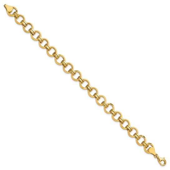 Brand New 14k Yellow Gold 9.5mm Polished Circle Link Bracelet 7.5