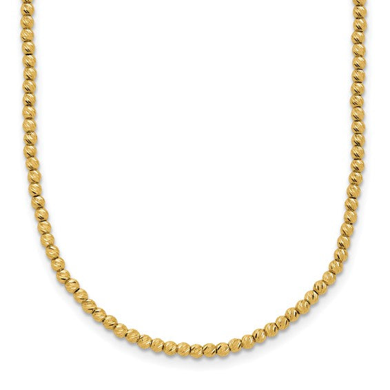 Brand New 14k Yellow Gold Diamond Cut Beaded Necklace 18