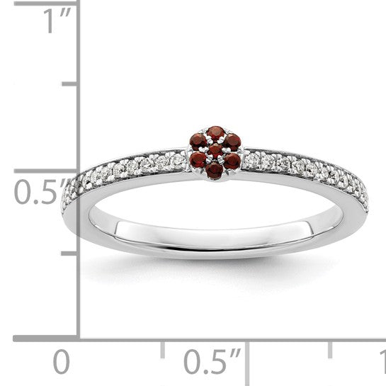 Brand New 14k White Gold Stackable Expressions Garnet and Diamond Ring Size 7