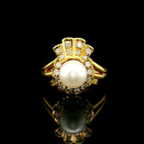 18k Yellow Gold Pearl and Diamond Award Ribbon Ring Size 6