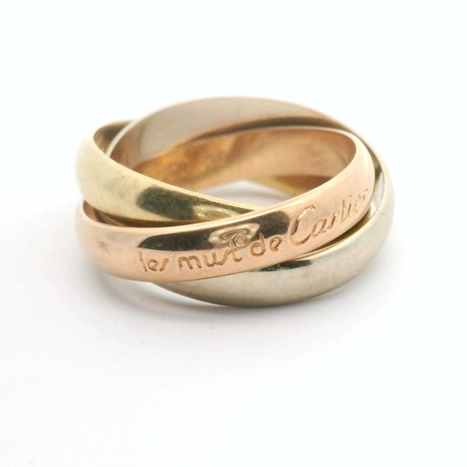 Cartier Trinity 18k Gold Tri Tone Rolling Band Ring Size 5.25