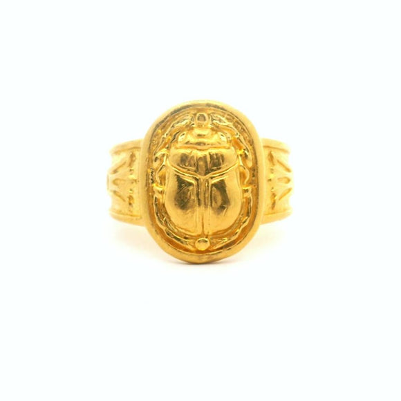 24k Pure Yellow Gold 16.1g Solid Beetle Scarab Ring Size 8