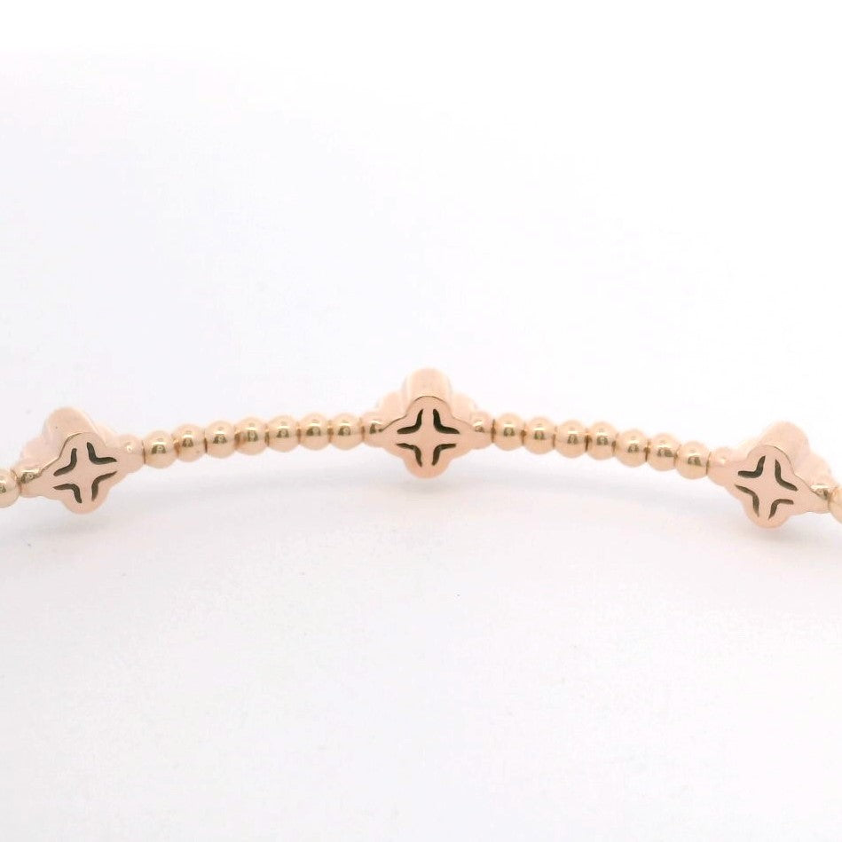 Brand New 14k Rose Gold and Diamond Clover Station Flex Bangle Bracelet 7"