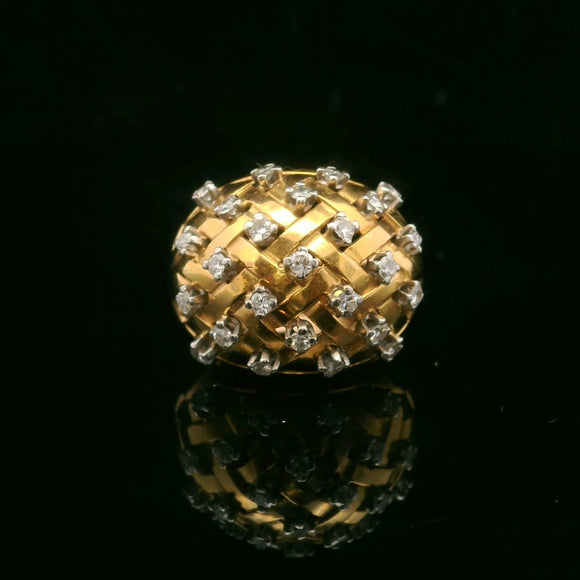 18k Yellow Gold and Diamond Vintage Bombe Ring Size 6