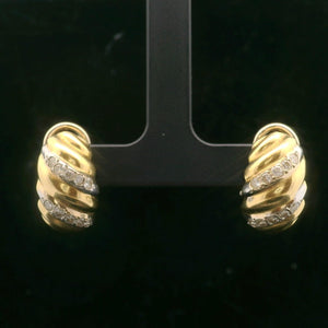 18k Yellow Gold and Diamond 9.8g Vintage Huggie Earrings
