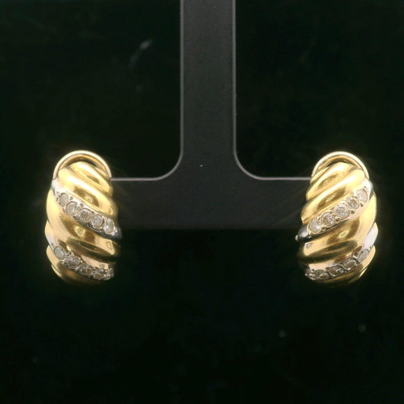 18k Yellow Gold and Diamond 9.8g Vintage Huggie Earrings
