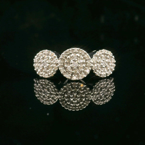 14k White Gold and Diamond Vintage Three Circle Ring Size 5.5