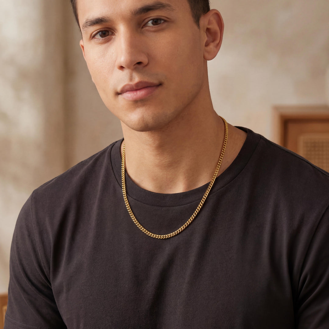 19k Portuguese Yellow Gold 25.8g Solid Heavy 3mm Curb Link Chain Necklace 24"