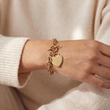 14k Yellow Gold 7.2g Hollow Cable Link Bracelet with Heart Charm Toggle 7.25"