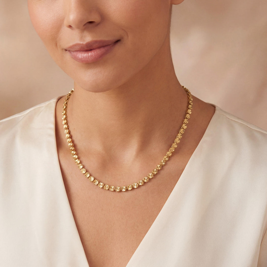 14k Yellow Gold 13.2g Solid Vintage 5mm Diamond Cut Circle Link Necklace 17"