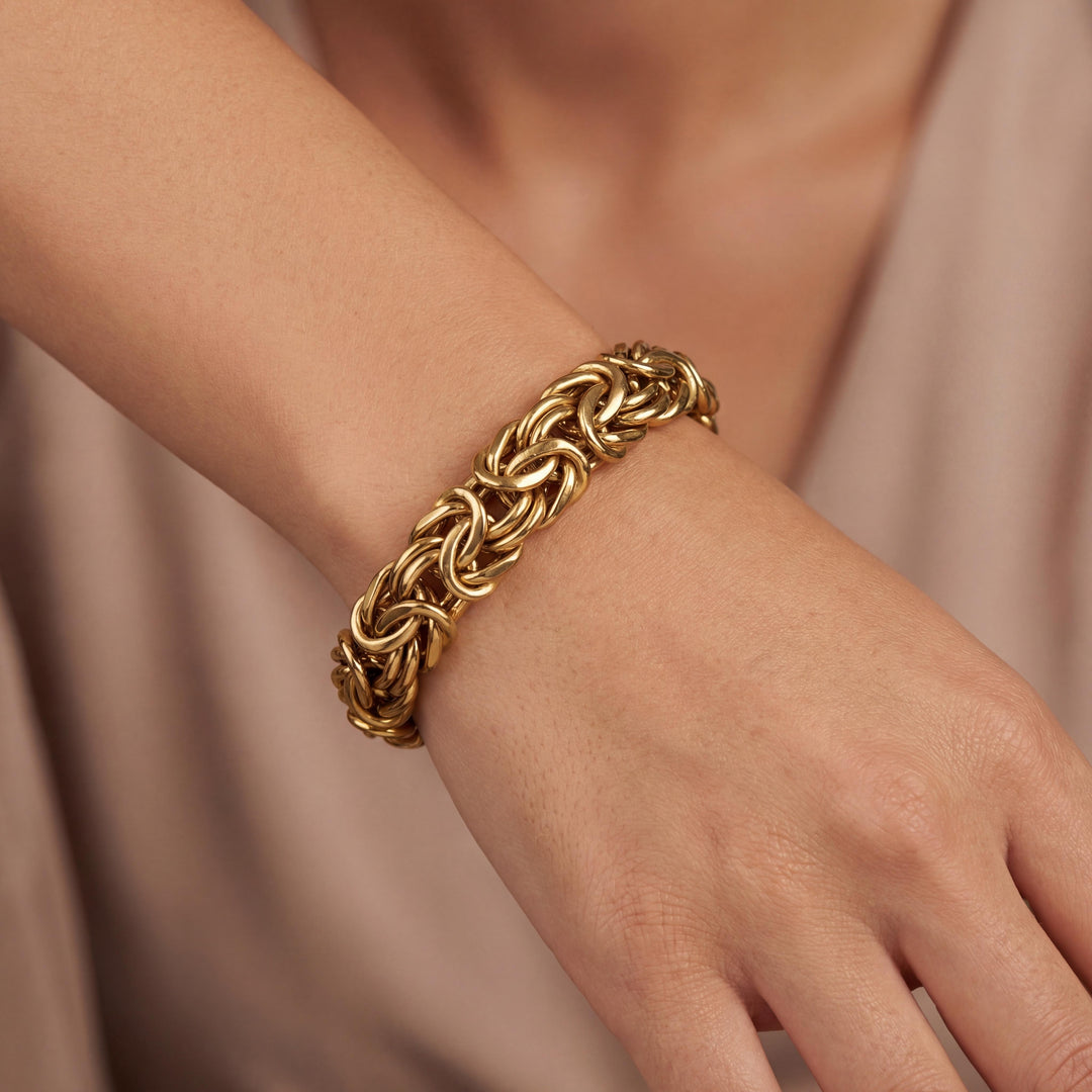 14k Yellow Gold 24g Heavy Thick 11mm Byzantine Link Bracelet Italy 7.25"