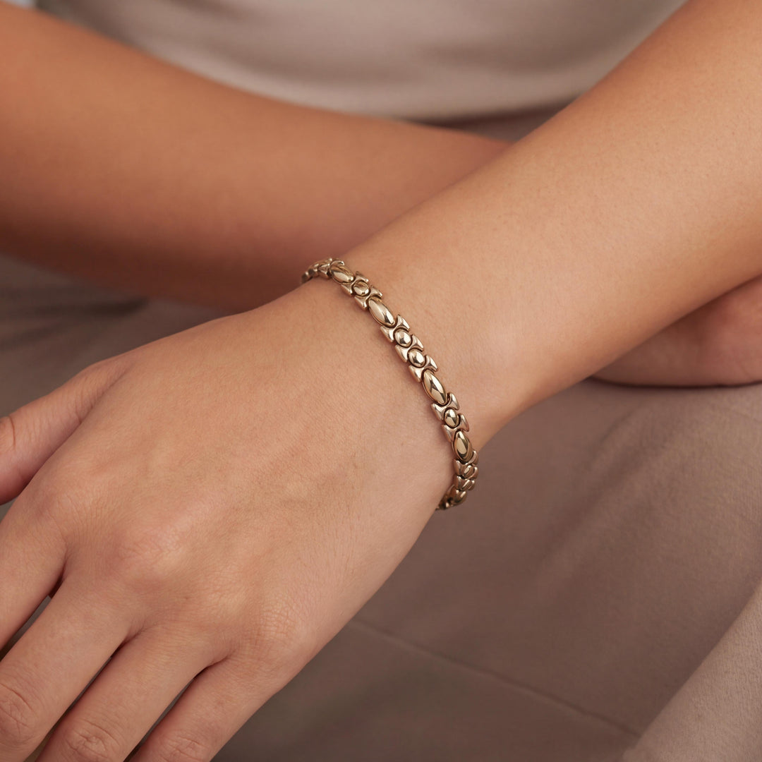 18k Yellow White and Rose Gold 11.6g Ladies Fancy Link Bracelet Italy 7.25"