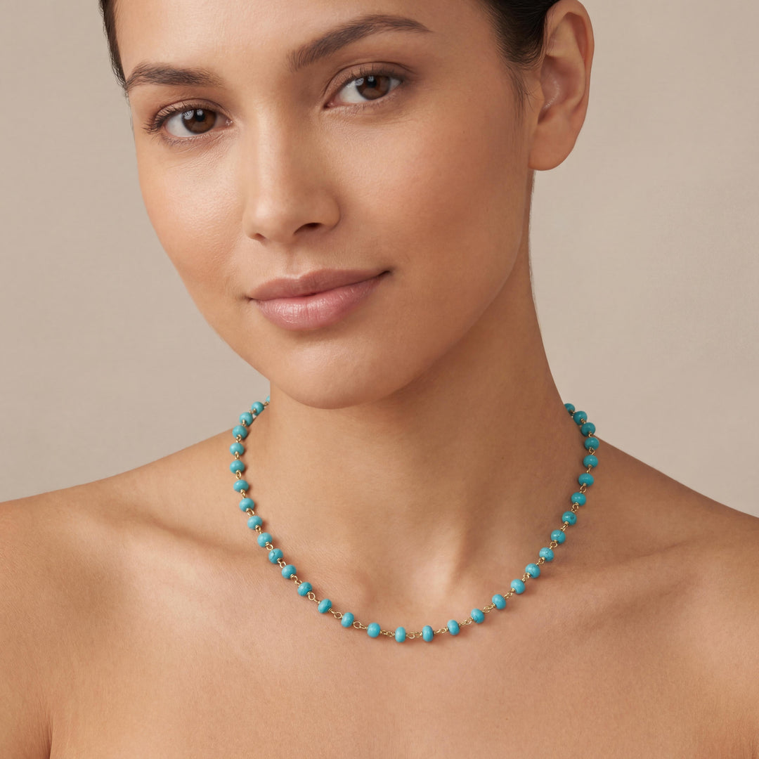 18k Yellow Gold and Turquoise Bead 10.7g Link Necklace 16"