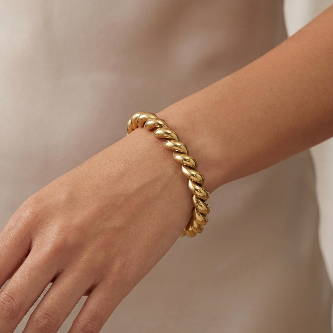 14k Yellow Gold 24.8g Ladies Polished 10mm San Marco Link Bracelet Italy 7.25"