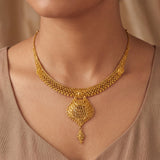 22k Yellow Gold 19g Indian Fancy Link Ornate Drop Pendant Necklace 15"