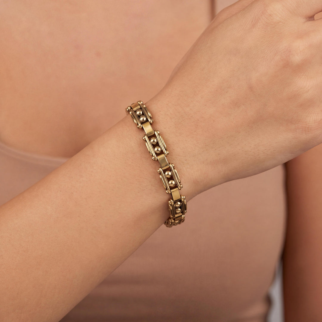 18k Yellow Gold 25.2g Men's Vintage 7.5mm Fancy Link Bracelet Italy 8.5"