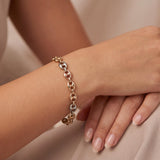 14k Yellow White and Rose Gold 6.2g Puffy Mariner Link Bracelet Italy 7.5"