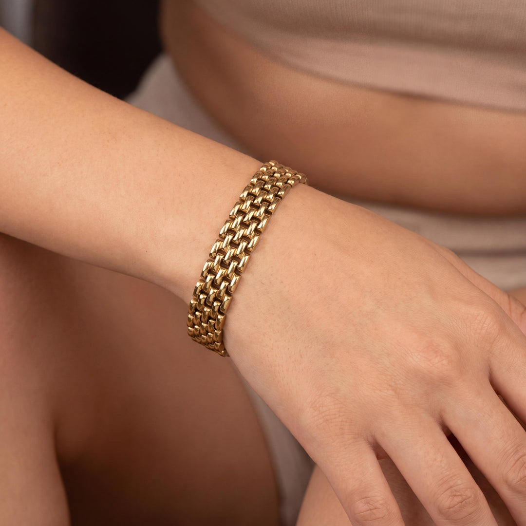 14k Yellow Gold 20.2g Vintage 10.5mm Panther Link Bracelet Italy 8"