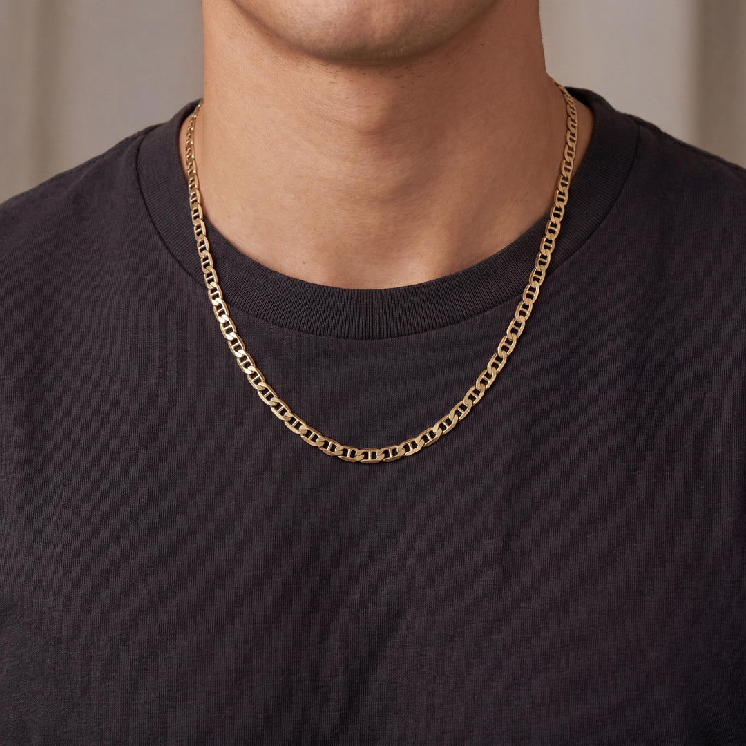 14k Yellow Gold 17.2g Solid Men's 4mm Mariner Link Chain Necklace Italy 21"
