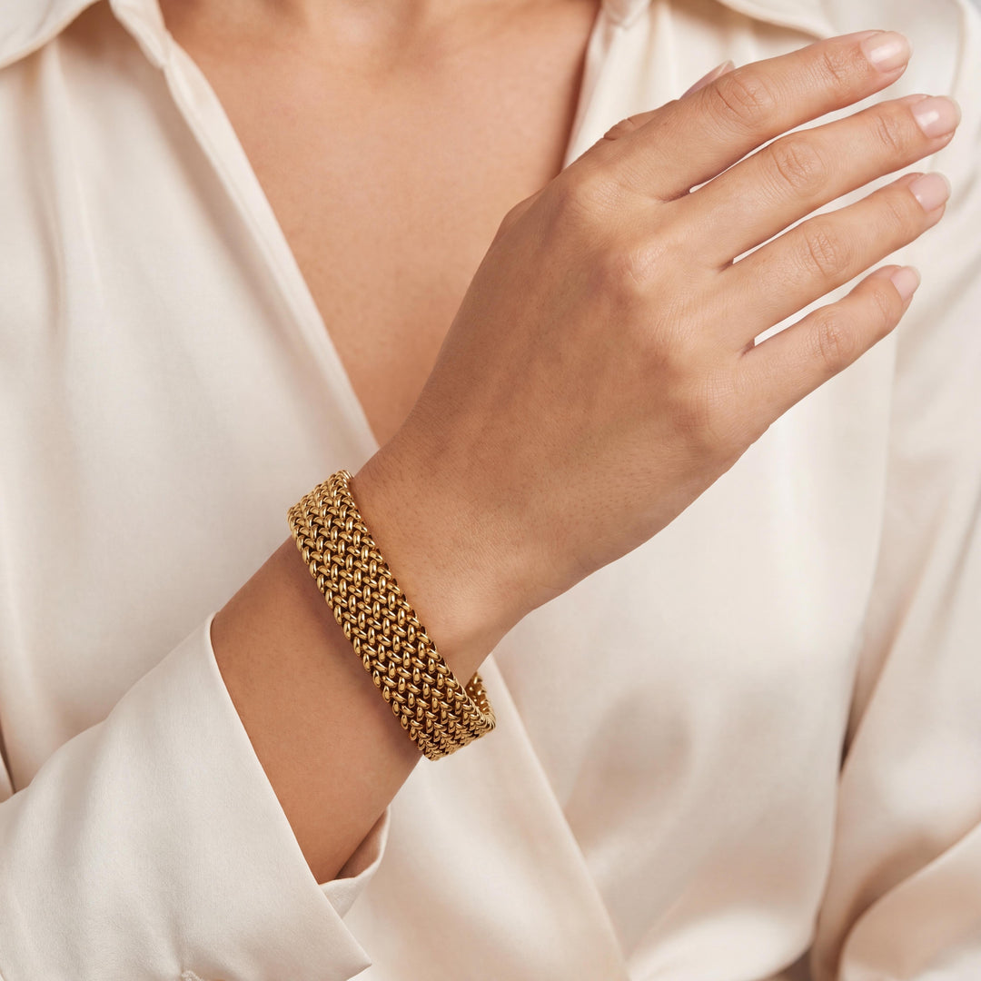 14k Yellow Gold 29g Ladies Vintage 14mm Fancy Mesh Link Bracelet Italy 7.5"