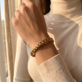 14k Yellow Gold 14.8g Woven Braided Flex Bangle Bracelet Italy 6.75"