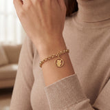 14k Yellow Gold 5.5g Light Double Circle Link Baby Angel Charm Bracelet 7.5"
